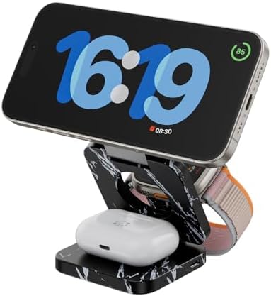 Revolutionary 3-in-1 Fast Wireless Charging Station – Magnetic & Foldable for Seamless Charging of i Phone 16/15/14/13/12/Pro/Max, Apple Watch 9/8/7/6/5/4/3/SE, and Air Pods 3/2/Pro – Compact, Portable, and Efficient 5 W Power Solution for the Modern User