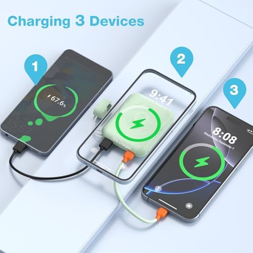 Compact Magnetic Power Bank for i Phone 12-16 | 5000 m Ah Slim Wireless Charger with 20 W Fast Charging, Detachable USB-C & i OS Cable, LED Display | Ultimate Portable Power Solution in Black