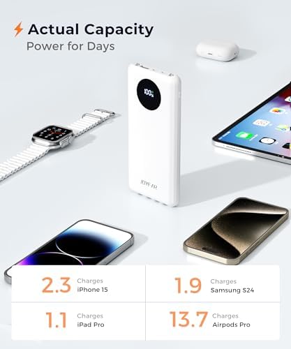 Ultra-Fast Portable Charger with Built-In Cables & LED Display – 10000 m Ah Power Bank for Multiple Devices, 22.5 W Super Speed Charging, Slim Design for Travel & Emergency Use – Compatible with i Phone 16/15/14/13/12, Samsung Galaxy, Google Pixel & More (Purple) – Ultimate Convenience & Safety Features