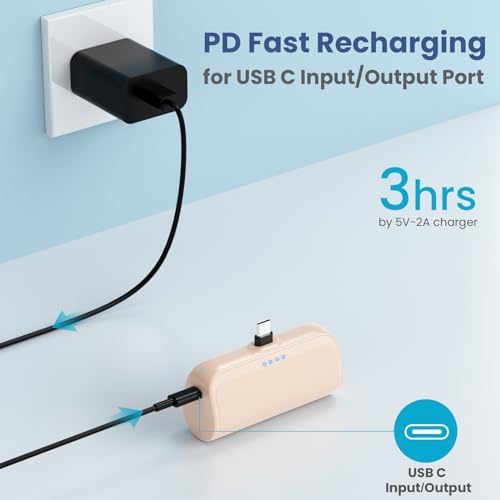 Ultra-Compact 5200 m Ah USB C Power Bank – Fast Charging Mini Portable Charger for i Phone 16/16 Plus/15/15 Plus/15 Pro Max, Galaxy S25/S24, i Pad, and Android Devices – Essential Power Solution for On-the-Go Charging
