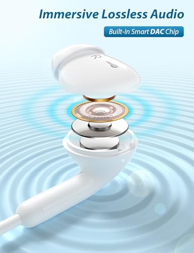 Ultra-Lightweight USB C Earbuds with Mic for Samsung Galaxy & i Phone 16 – High-Resolution Audio for Superior Sound Clarity, Tangle-Free Comfort, and Seamless Connectivity for Music and Calls