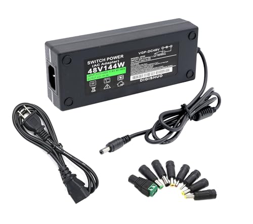 DIGISHUO 48 V 3 A Power Supply Adapter – Energy-Efficient LED Driver & CCTV Power Converter with Versatile AC 110 V/240 V Compatibility, Ultra-Reliable Performance for Home and Commercial Use, Compact Design with Safety Features for Secure Installations