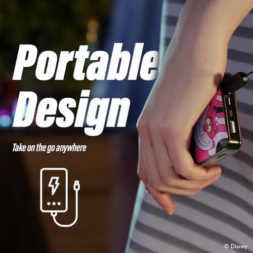 Disney Alice in Wonderland Portable Power Bank – 10,000 m Ah Slim Charger with USB-A for All Devices – Chic Cheshire Cat Design for Disney Fans – Ideal Travel Companion and Unique Gift for All Ages – Perfect for Charging Smartphones, Headphones, and Smartwatches – Officially Licensed Disney Merchandise