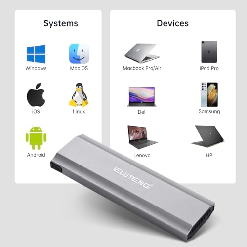 Transform Your M.2 SSD into a High-Speed External Drive with the ELUTENG Aluminum Enclosure – USB 3.2 Gen 2 for Lightning-Fast 10 Gbps Transfers, Supports Up to 4 TB, Compatible with NVMe and SATA SSDs, Effortless Plug-and-Play Setup for Professionals and Creators