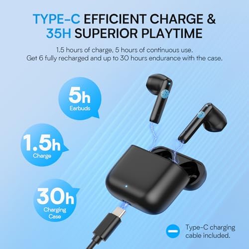 Unleash Your Sound with BEBEN Wireless Earbuds – 40-Hour Playtime & 8-Hour Continuous Playback, IPX6 Waterproof with Superior Stereo Audio, Ergonomic Fit, and Built-in Microphone for Seamless i OS & Android Compatibility – Ideal for Active Lifestyles and Sports Enthusiasts