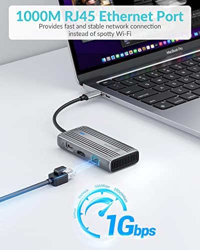Maximize Your Productivity with the PHIXERO 8-in-1 USB C Adapter: High-Speed 5 Gbps USB 3.0 Hub, 4 K@60 Hz HDMI Output, 1 Gbps Ethernet, 100 W PD Charging, SD/TF Card Reader – Perfect for Mac Book Pro, Air, Surface & More in Sleek Gray Design