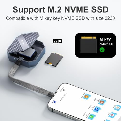 Revolutionary Mini M.2 Enclosure with Magnetic Heat Sink for i Phone 15 Pro Max – Achieve Lightning-Fast 10 Gbps NVME SSD Transfers, Ultimate Compatibility for Gamers and Creators, Compact Design for On-the-Go Efficiency