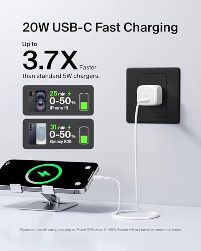 Ultra-Fast 20 W Belkin USB C Charger Block – Premium Power Adapter for i Phone 16, Galaxy S25 & Google Pixel 9 – Sleek Compact Type-C Wall Charger with USB PD 3.1 Certification – Reliable, Safe, and Travel-Friendly Charging Solution