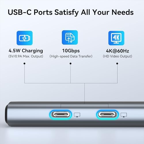 Maximize Your Workspace with LIONWEI USB-C Hub – Dual Monitor Adapter for 4 K@60 Hz Video Output, Ultra-Fast 10 Gbps Data Transfer & 100 W PD Charging, Perfect for Mac Book Pro/Air & Windows Laptops