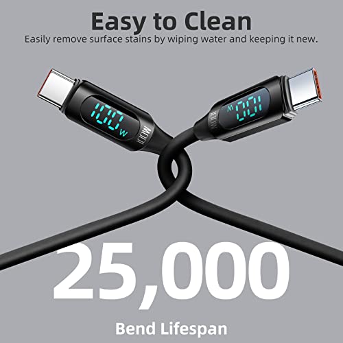 Ultra-Fast 100 W USB C to USB C Cable 2-Pack – 6.6 FT Silicone Charging Cables with LED Display for Samsung Galaxy Z Flip5, Fold5, Flip4, Fold4 – High-Speed 5 A Power Delivery, Enhanced Durability, and Compatibility for All Your Devices