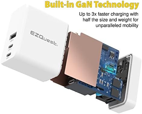 EZQuest 120 W Ga N USB-C Charger with 2 USB-C & 1 USB-A Ports – Travel-Ready Fast Charging Block with 2 Meter Cable – Compatible with Mac Book Pro, i Pad Pro & All Type-C Devices for Ultimate Power Efficiency