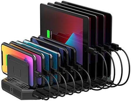 Unitek 10-Port USB Charging Dock: Versatile Multi-Device Power Station with Customizable Dividers for i Pads, i Phones, Tablets, and Smartphones – Experience Rapid Charging Efficiency and Enhanced Safety Features for Organized Device Management
