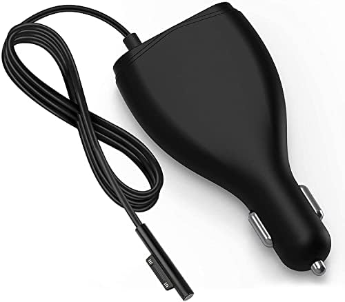 High-Performance 70 W Surface Car Charger for Microsoft Devices – Compatible with Surface Pro 3 to Pro 8, Surface Book, Surface Go & Laptop – Dual USB Fast Charging with 5 V 2 A Port and 4.8 Ft Cord – Reliable Power Supply for On-the-Go Professionals