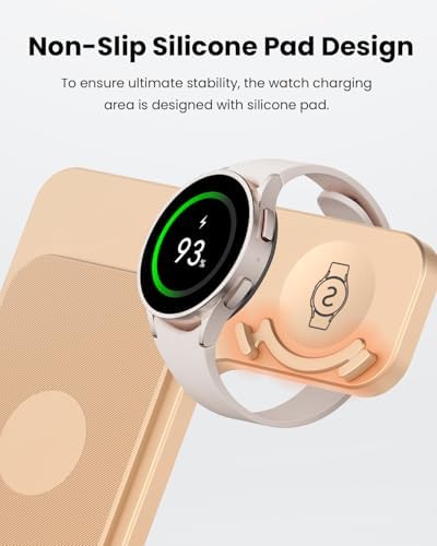 GEEKERA 3 in 1 Foldable Wireless Charger Stand for Samsung Devices – Fast Charge Station for Galaxy Watch6/5 Pro/4/3/Active, S24/S23/S22/S21, Z Flip/Fold Series & Buds 2 Pro – Sleek, Portable Design for Home/Office Travel