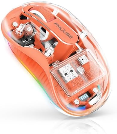 Sleek Dual Connectivity Transparent Wireless Mouse – Rechargeable RGB with USB-C Receiver for Mac Book & Laptops, Compact Design with Cool LED Lights, Silent Operation, and Magnetic Cover for Enhanced Portability – Orange