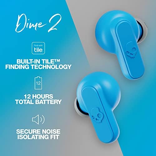 Skullcandy Dime 2 Bluetooth Wireless Earbuds – Noise-Isolating Audio with 12-Hour Battery Life, Integrated Microphone for Hands-Free Calls, Lightweight Design with Lanyard for Ultimate Portability – Compatible with i Phone & Android, True Black Finish for Stylish Comfort
