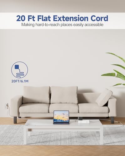 Sleek Flat Plug Power Strip with 5 Ft Extension Cord – 4 AC Outlets & 3 Fast-Charging USB Ports (5 V/3.4 A) – Compact Travel-Friendly Power Solution for College Dorms, Home Offices, and On-the-Go Charging – Maximize Space and Connectivity