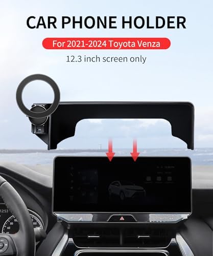 Toyota Venza 2021-2024 Custom Car Phone Holder – 360° Rotating Mount with Fixed Clip for 12.3-Inch Screen – Mag Safe Compatible & Air Vent Safe Design – Hands-Free Convenience for Enhanced Driving Experience – Durable, Tool-Free Installation