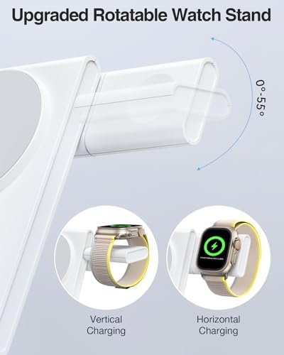 Revolutionary 3-in-1 Foldable Magnetic Wireless Charging Station with PD 20 W USB-C Adapter – Ultimate Compatibility for i Phone 16/15/14/13/12 Series, Apple Watch, and Air Pods in Sleek Black Finish, Perfect for Home and Travel Efficiency