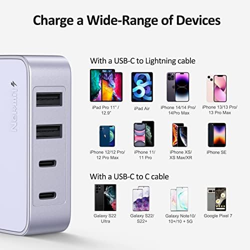 Nekmit 52 W Ultra-Compact 4-Port USB C Fast Charger – Dual 20 W Power Delivery & Dual USB Ports for Rapid Charging of i Phone 13, Galaxy, Pixel, i Pad Pro & More – Sleek Design for Home, Office & Travel Efficiency
