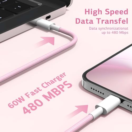 6-Foot USB C Cable for i Phone 15 – 3-Pack Durable Woven Fast Charging Solution for i Phone 16, Mac Book Pro, and Samsung Galaxy S23 Ultra – Optimal Length for Home, Office, and Travel Use – 60 W Power Delivery & High-Speed Data Transfer