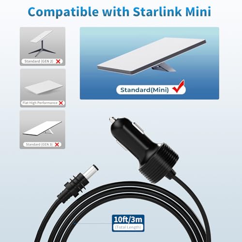 Starlink Mini 3-in-1 Waterproof Power Cable – 10 FT Versatile 12 V-24 V Car Charger & USB C/DC Adapter for Reliable Outdoor Connectivity – Enhanced Durability & Speed for Starlink Mini Accessories