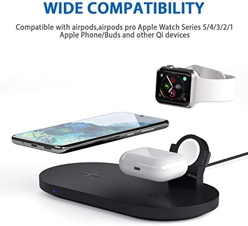 Seacosmo 3-in-1 Fast Wireless Charging Station for i Phone, Samsung, Air Pods, and Apple Watch – Sleek Black Design, Qi-Certified, Multi-Device Compatibility for Streamlined Charging Experience – Elevate Your Tech Setup with Enhanced Speed and Convenience