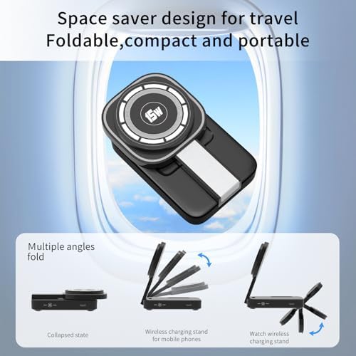 Revolutionize Your Charging Routine with the 3-in-1 Magnetic Wireless Charger Station for Apple Devices – Foldable Design, Integrated Night Lamp, and Mag Safe Compatibility for i Phone 16/16 Pro/16 Pro Max/15/14/13/12, Air Pods, and Apple Watch (Sleek Black Finish) – Ultimate Convenience and Enhanced Speed for Modern Users
