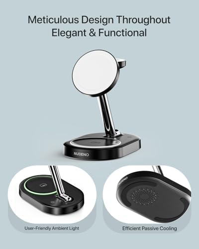 Effortless 3-in-1 Fast Charging Station for i Phone 16/16 Pro/16 Pro Max – Magnetic Wireless Charger Stand for i Phone, Apple Watch & Air Pods – Sleek, Compact Design with Mag Safe Technology for Optimal Efficiency and Safety – Perfect for Home, Office, and Travel