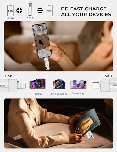 Unleash Your Digital Freedom with the SCICNCE 512 GB Flash Drive: Effortless Plug and Play Memory Stick for i Phone, i Pad, Android, and PC – Ultimate Storage Solution for Photos, Videos, and Documents in Sleek Metal Silver Design – Fast Transfers, No App Required, Perfect for On-the-Go Backup