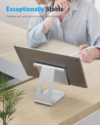 Ergonomic Adjustable Aluminum Tablet Stand – Versatile Cradle for i Pad & Samsung with Multi-Angle Viewing – Perfect for Enhanced Comfort and Productivity at Home, Office, or On-the-Go – Durable, Lightweight Design for All Tablets Up to 13 Inches