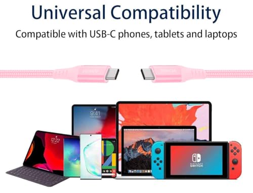 15 FT USB-C to USB-C Charging Cable (2 Pack, 60 W) – High-Speed Data Transfer & Power Delivery for i Phone 15 Pro, Samsung Galaxy S23/S22, Google Pixel 6 Pro, and More – Ultimate Compatibility & Durability for On-the-Go Charging Solutions