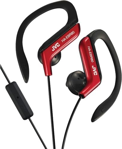 JVC HA-EBR80 B Sports Clip Headphones – Premium Sweat-Resistant Earbuds with Adjustable Ear Clip for Secure Fit, Hands-Free Calling, and Enhanced Device Compatibility for Active Lifestyles