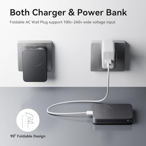 Sanag K69 5-in-1 Multifunctional Power Bank with Built-in AC Plug – 10000 m Ah High-Capacity Portable Charger for Seamless Multi-Device Charging, Magnetic Wireless Functionality, and Innovative Foldable Stand for Ultimate Convenience