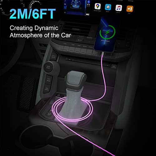 Illuminate Your Charging Experience with the 2 M/6 FT LED Lightning Charge Cable – Enhanced Apple Charger for Quick Sync and Data Transfer, Compatible with i Phone 13/12 Pro Max, 11 Pro, XR, XS Max, X, 8, 7, SE 2020, i Pad, and i Pod (Vibrant Blue) – Durable, Extra Long, Fast Charging Solution for Effortless Use in Low-Light Environments