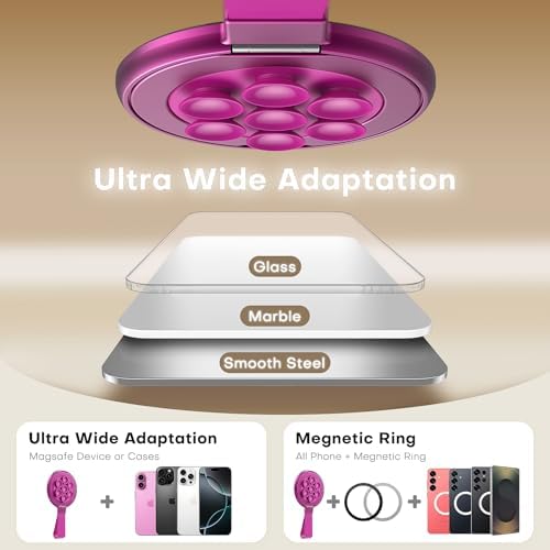 Universal Magnetic Suction Phone Grip by TAURI – 360° Rotating Hands-Free Holder for i Phone 16 Pro Max, i Phone 15, Android & Samsung S25 – Durable Silicone Design for Secure Grip and Enhanced Usability, Perfect for Multitasking and Easy Transport