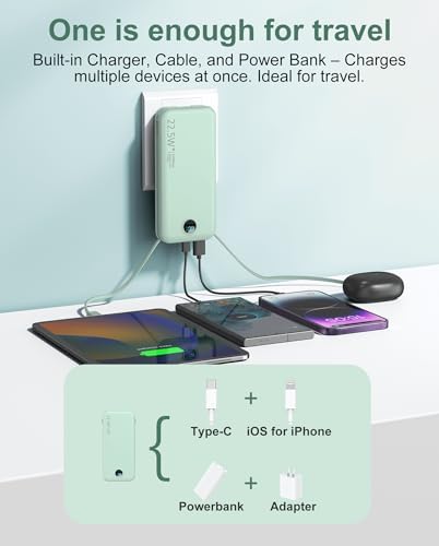 Ultra-Fast Portable Phone Charger with 12000 m Ah Capacity – All-in-One Power Bank with Integrated Cables, Wall Plug, and LED Display for i Phone, i Pad, Samsung – Essential Travel Companion for Uninterrupted Connectivity