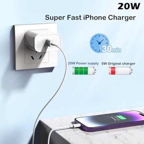 Super Fast i Phone Charger Bundle – 10-Foot MFi Certified USB-C to Lightning Cable with High-Power Charging Block for Instant Compatibility with i Phone 14/14 Pro Max/14 Plus/13/13 Mini/12/11/X/XR/SE & i Pads – Unmatched Speed & Durability for Effortless Charging on the Go