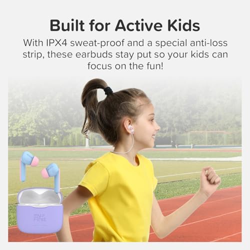My First Carebuds Cotton Candy Kids Earbuds – Safe True Wireless Bluetooth Ear Pods with 85 d B Volume Limiting, Built-in Microphone, USB-C Charging Case, 6 Comfortable Ear Tips, 6 Hours Playtime, Effortless Device Pairing for Children and Adults – Fun and Functional Audio Solution
