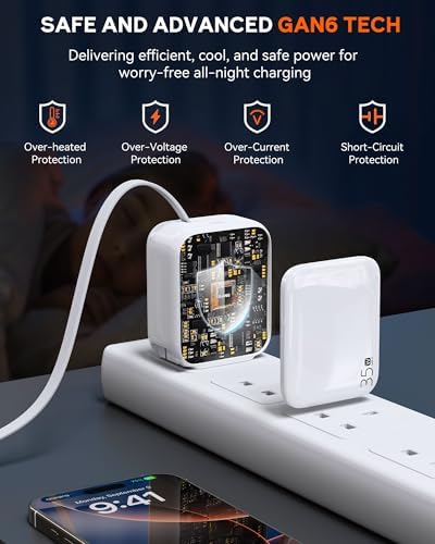 Compact 35 W Retractable USB C Wall Charger with Extendable Cable – Fast Charging Solution for i Phone 16, Galaxy S24/S25, Perfect for Home, Office, and Travel – Tangle-Free Design with Enhanced Compatibility and Durability