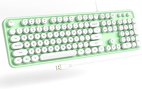 Retro-Inspired Full Size Typewriter Keyboard with Number Pad – Wired USB Keyboards for Windows 7, 8, 10, 11 | Enhance Your Typing Experience with Classic Charm and Modern Efficiency | Perfect for Home and Office Use