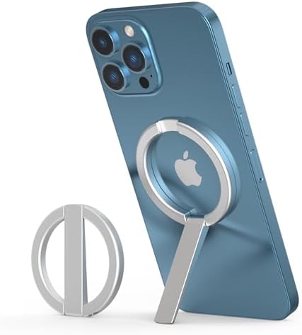 Revolutionize Your Smartphone Experience with the Premium Magnetic Stand Phone Holder – Ultimate Mag Safe Kickstand Accessory for i Phone 12/13/14/15 (Plus/Pro/Pro Max) and All Iron Ring Devices, Compact Foldable Design in Elegant Silver – Exceptional Grip and Adjustable Viewing Angles for Enhanced Usability