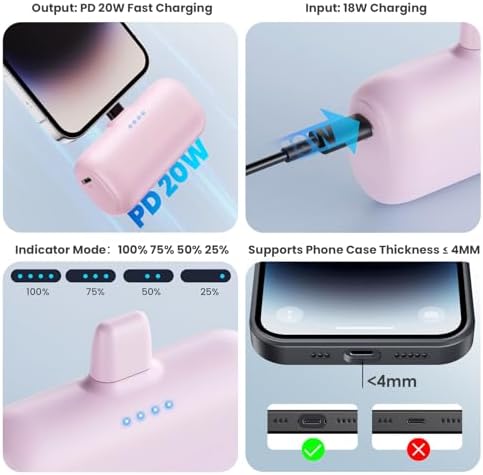 Ultra-Compact 2-Pack i Phone Power Bank – 5200 m Ah Fast Charging Mini Portable Charger for On-the-Go Connectivity – Lightweight Plug-in Battery Pack Compatible with i Phone 14/13/12/11/X/8/7/6 Plus – Travel-Friendly Design for Effortless Power Management