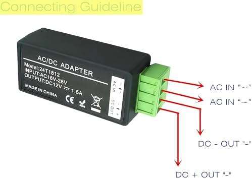 High-Performance 24 V AC to 12 V DC Power Converter – 1.5 A Compact Adapter with 2.1 x 5.5 mm Male Plug for CCTV Cameras & LED Lighting – Reliable Solution for Security and Illumination Needs