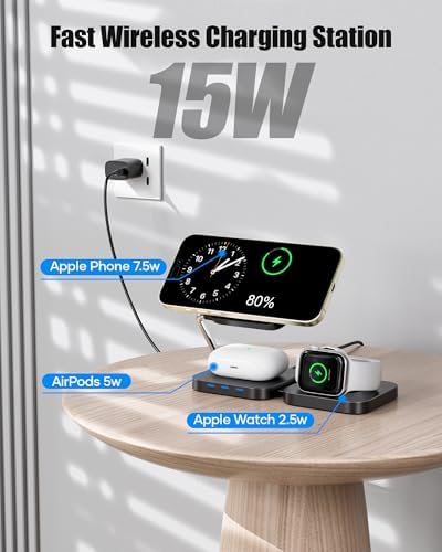 Ultimate 3-in-1 Fast Wireless Charging Station for i Phone 12-16, Air Pods, & Apple Watch – Sleek Travel Charger for Effortless Power Management, Perfect Gift for Tech Enthusiasts – Compact Design in Elegant White for On-the-Go Convenience
