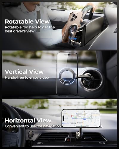 MRGLAS Mag Safe Car Phone Holder – 2025 Enhanced 40 Magnet Air Vent Mount with 360° Rotation for Optimal Viewing – Secure Double Metal Hook Design Compatible with i Phone 16, 15, 14 Pro Max Plus, Samsung S25 & S24 – Ultimate Hands-Free Navigation Solution