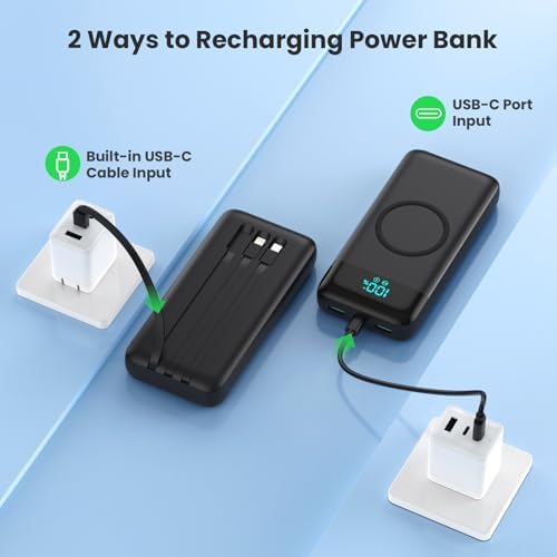 Ultra-High Capacity 30,800 m Ah Wireless Power Bank – 15 W Fast Charging & 25 W PD QC4.0 – Smart LED Display with 4 Outputs & 2 Inputs – Versatile USB-C External Battery Pack for i Phone, Samsung & More – Travel-Ready Charging Solution in Sleek White Finish