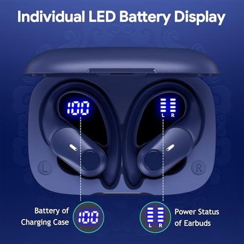 GOLREX Active Noise Cancelling Bluetooth Earbuds – 80-Hour Playtime with Wireless Charging Case, Over-Ear Hooks for Secure Fit, LED Battery Indicator, Premium Sound Quality for Fitness Enthusiasts – Ideal for Gym, Running, and Intense Workouts