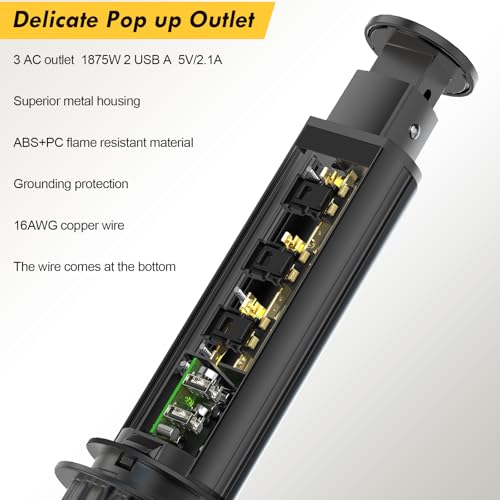Elevate Your Charging Station with the Kungfuking Retractable Pop Up Outlet Socket – Versatile Power Hub Featuring 3 US Plugs & 2 USB Ports for Kitchen Counters, Conference Rooms, and Office Spaces, Sleek Black Design for Modern Aesthetics, Efficient Charging & Clutter-Free Organization