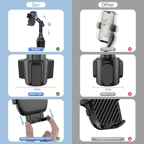 Universal Car Cup Phone Mount with Adjustable Arm – Secure Smartphone Holder for i Phone 16/15/14/13/12 Pro Max, Samsung, Google & 4.0-7.0” Devices – Enhanced Stability & 360-Degree Rotation for Optimal Viewing Angles